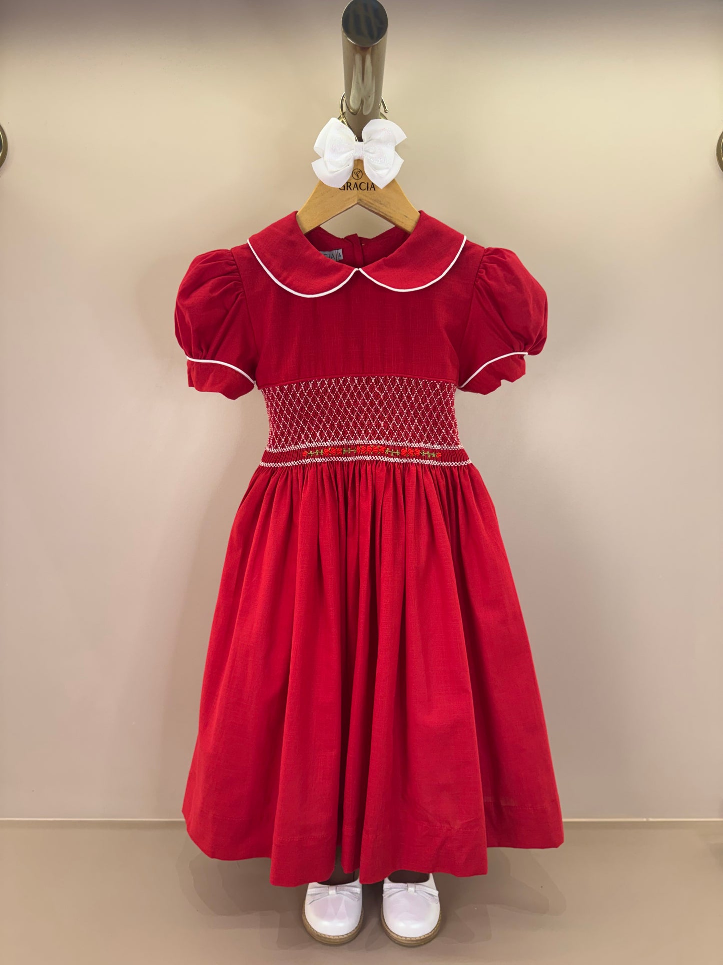 Vestido Infantil Clássico Algodão Cambraia Lara Vermelho - Gracia