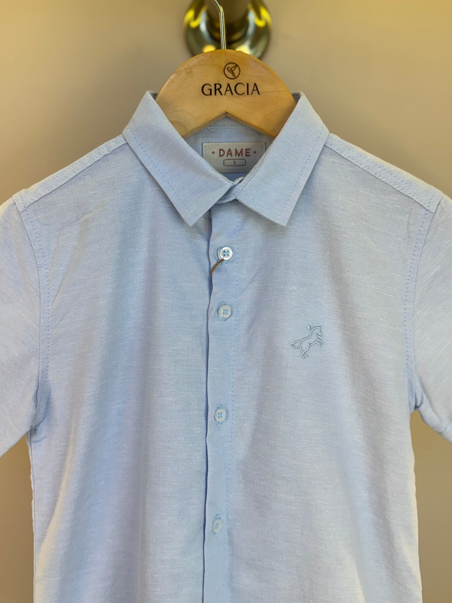 Camisa Infantil MC Oxfordine Azul - Dame