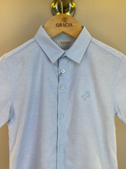 Camisa Infantil MC Oxfordine Azul - Dame