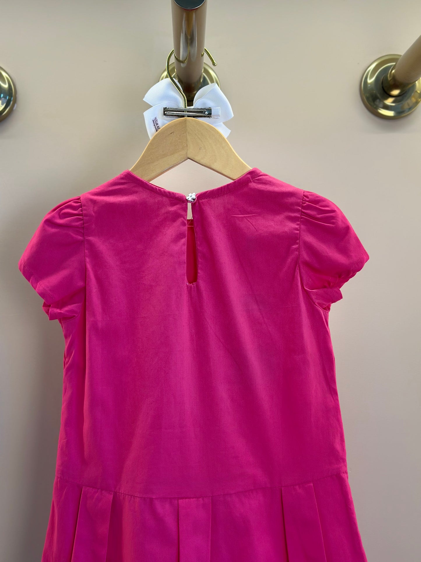 Vestido Infantil no Algodão Com Pregas e Laços Rosa - Beabá