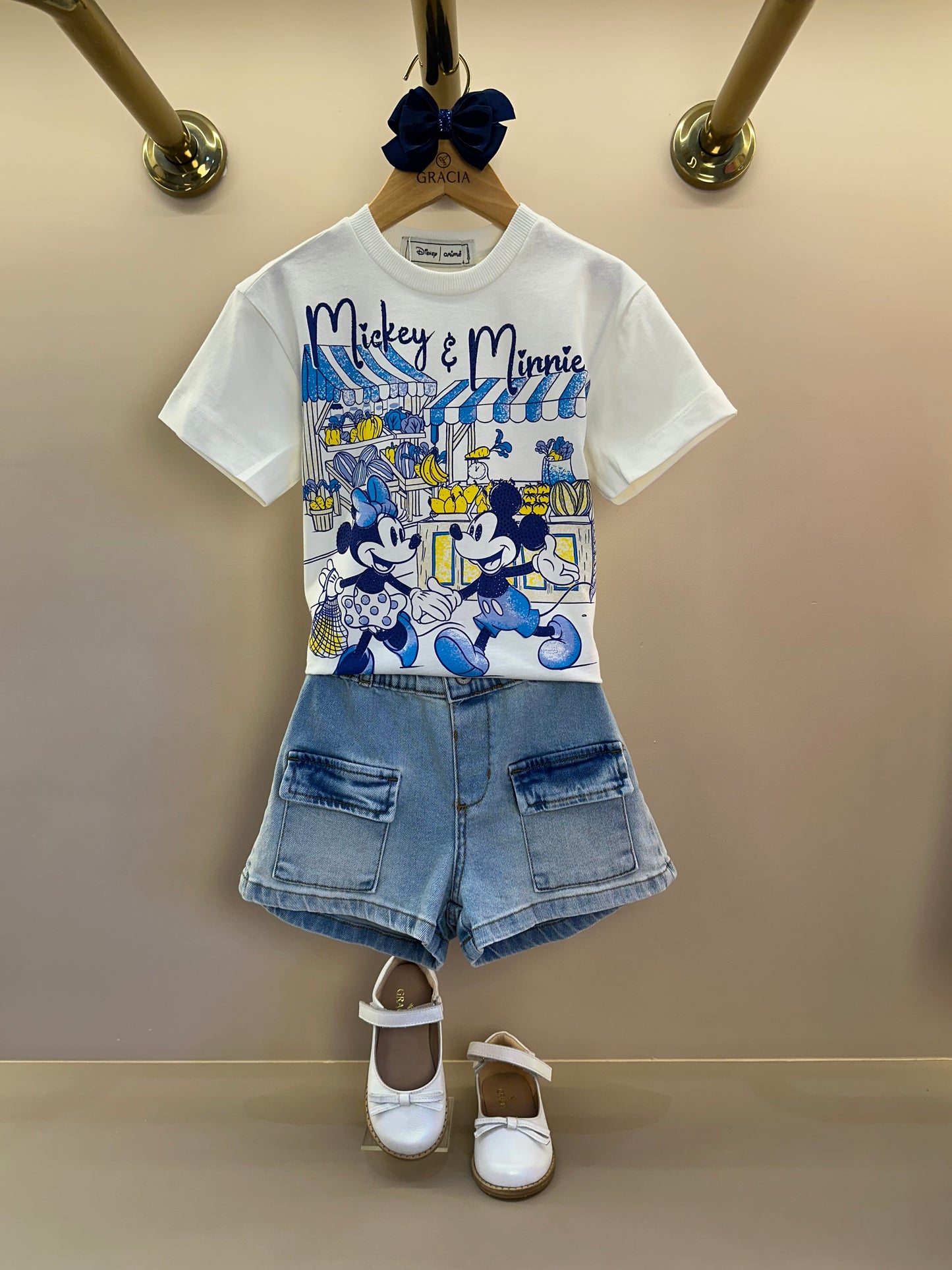 Conjunto Infantil Blusa Mickey e Minnie e  Shorts Jeans Two - Animê
