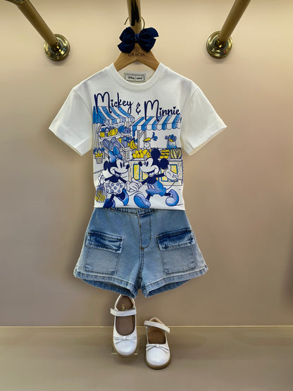 Conjunto Infantil Blusa Mickey e Minnie e  Shorts Jeans Two - Animê