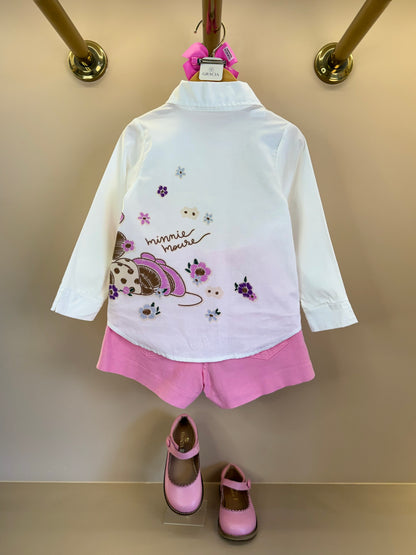 Conjunto Infantil Camisa Minnie Flores e Shorts-saia Sarja Rosa Girly - Animê Petite