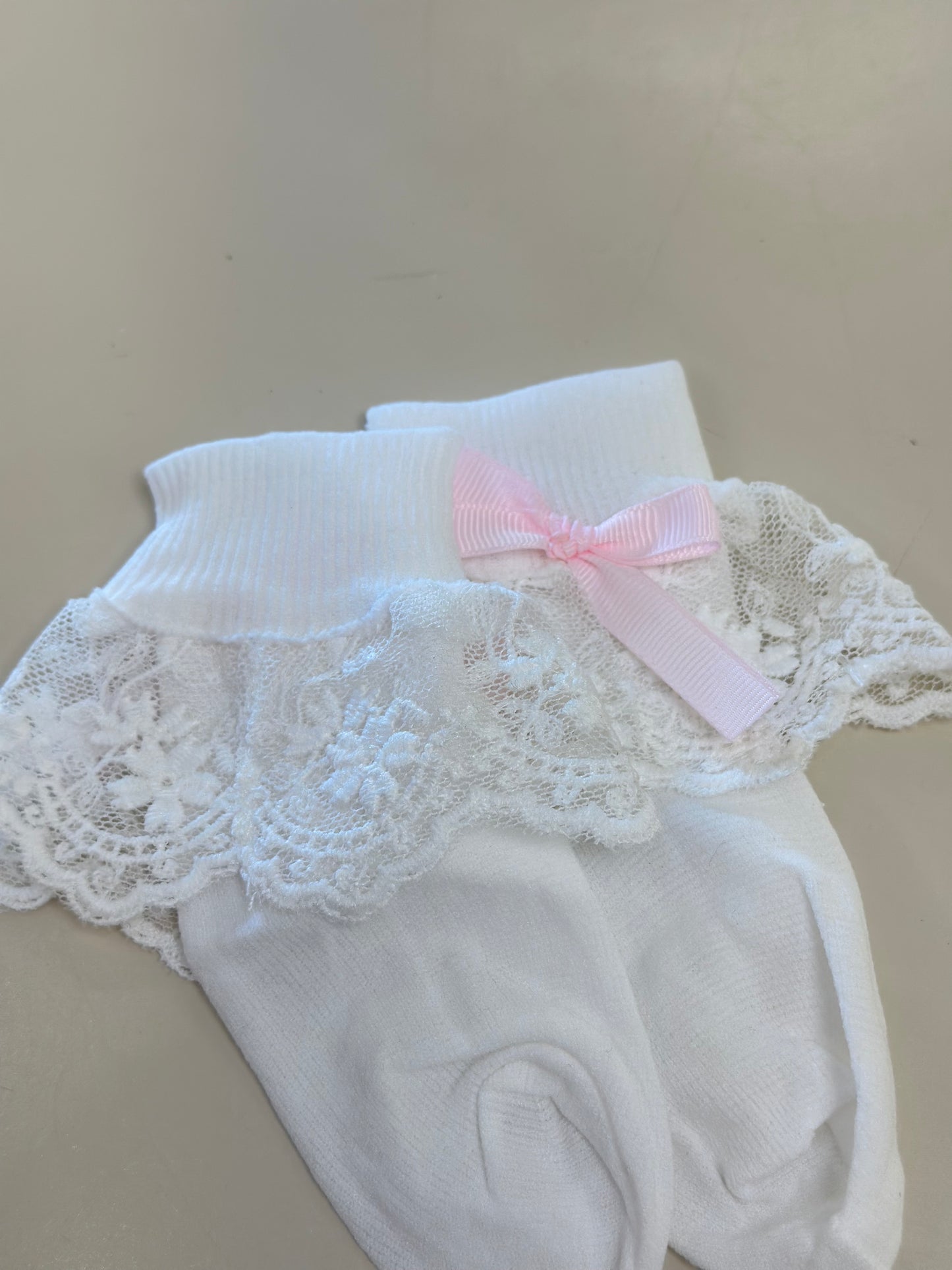 Meia Infantil Clássica Renda Lacinho Rosa Claro - Roana