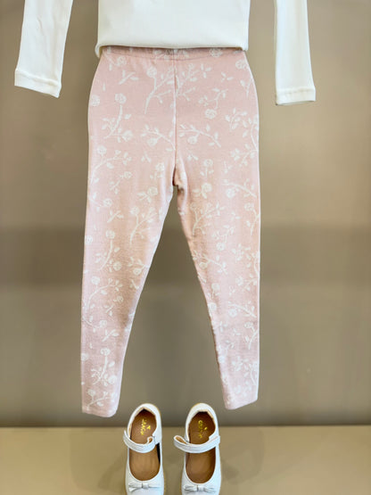 Conjunto Infantil Blusa Off White Cavalinho Cristal E Legging Tricot Floral Rosa - Pituchinhus