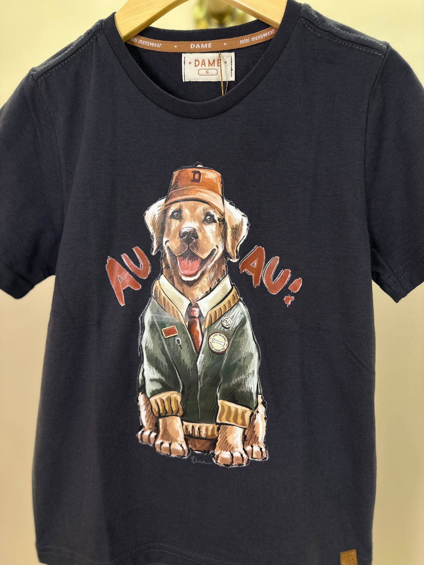 Conjunto Infantil Camiseta Cachorro Golden e Bermuda Suedine Algodão Bolsos Grafite - Dame