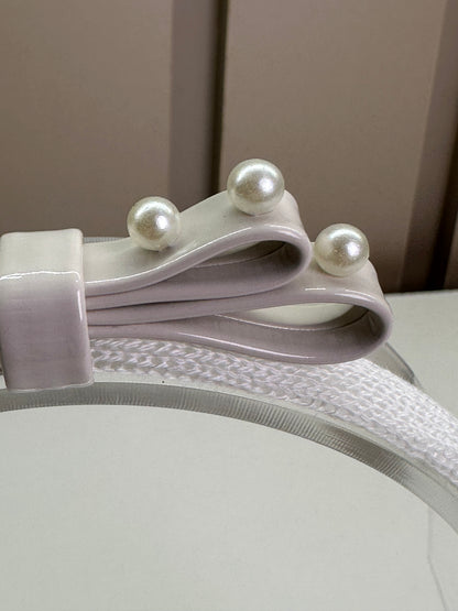 Arquinho Infantil Duplo Courino Laço & Pérolas Off White - Pituchinhus