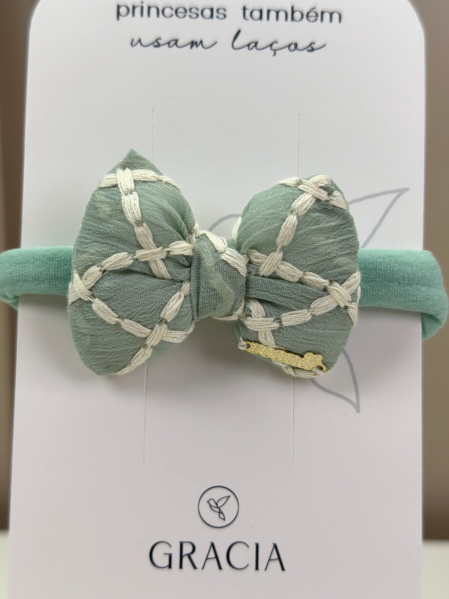 Faixinha Bebê Laço Puffer Rendado Verde - Roana