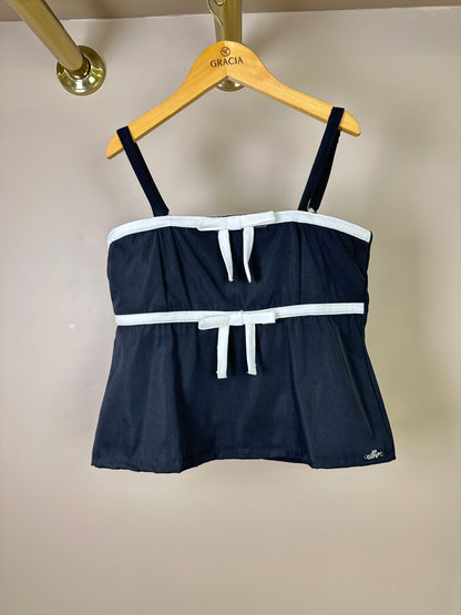 Blusa Teen Cropped Alfaiataria Laços Preto - Authoria