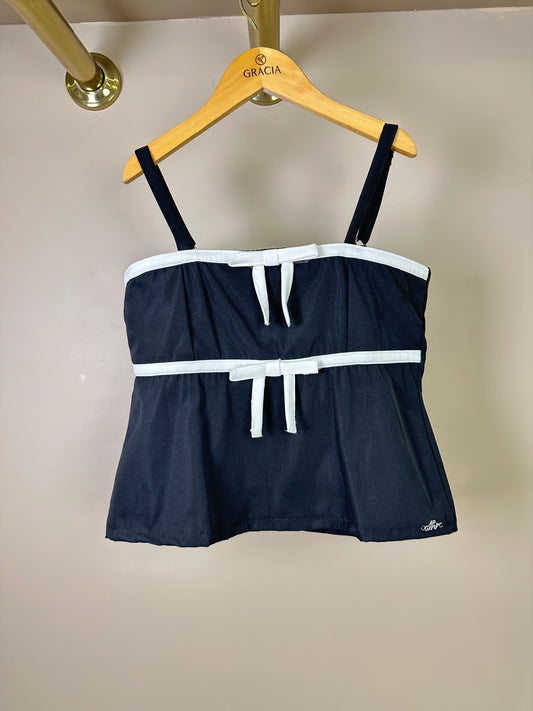 Blusa Teen Cropped Alfaiataria Laços Preto - Authoria