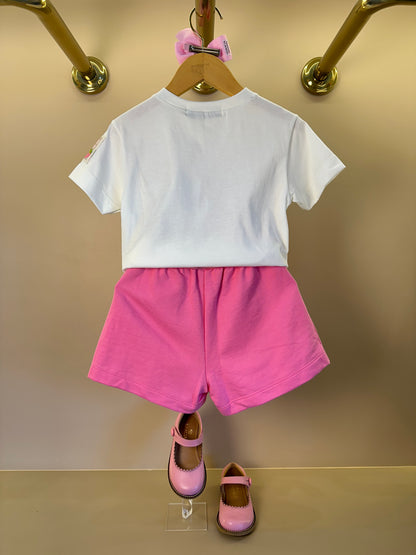 Conjunto Infantil T - Shirt Estampa Strawberry e Shorts Saia Rosa - Animê
