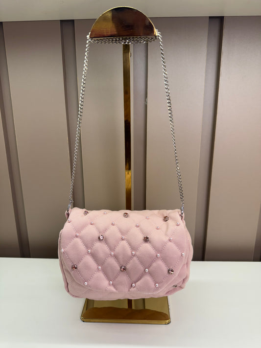 Bolsa Infantil Clássica Pérolas & Corrente Rosa - Petit Cherie