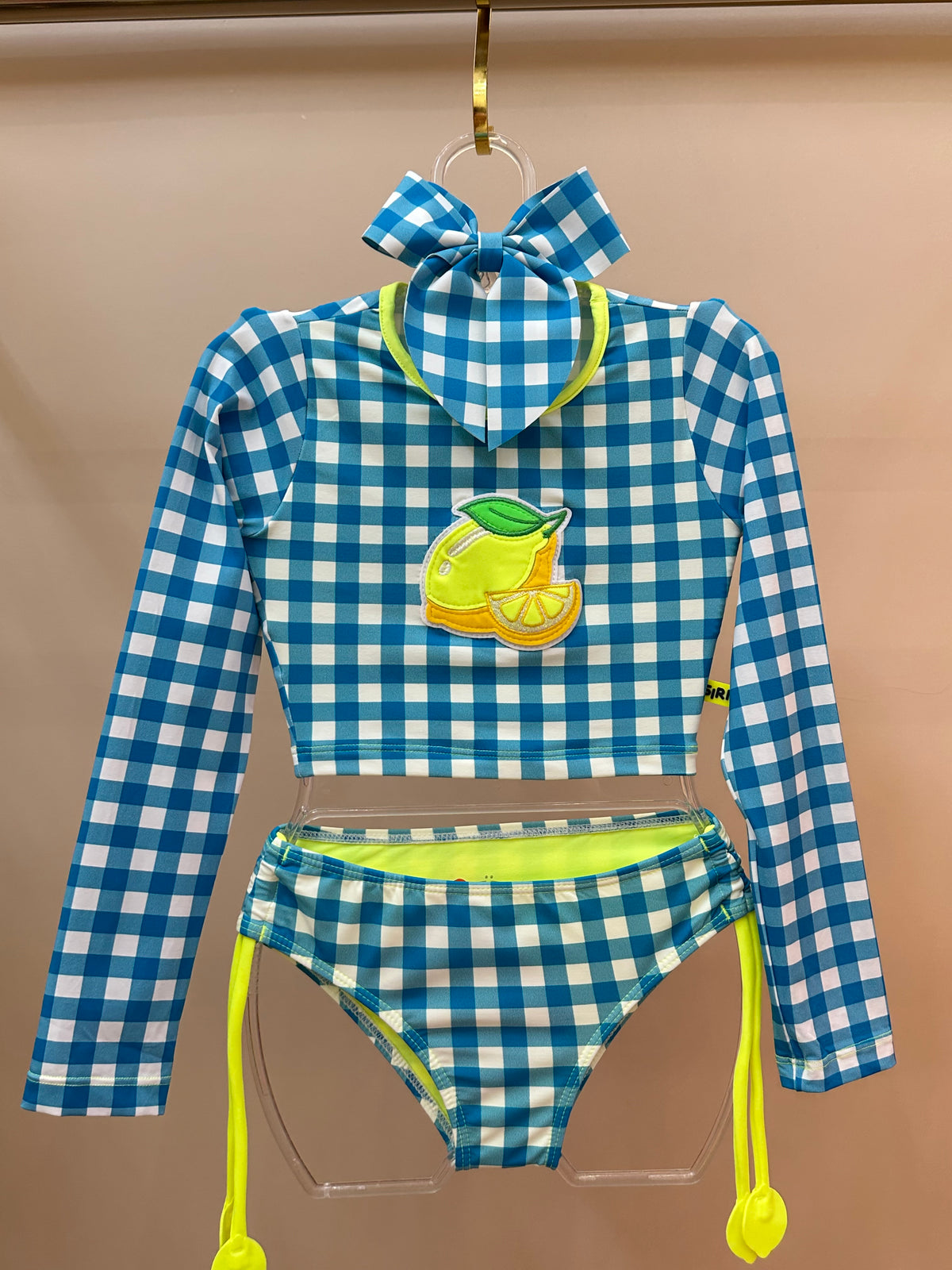Biquíni Infantil Cropped ML Jessica Est. Vichy Limão - Siri Kids