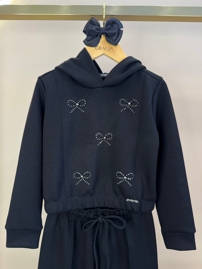 Conjunto Infantil Blusão Boxy Lacinhos Strass e Calça Jogger Tecnonew Preto - Infanti
