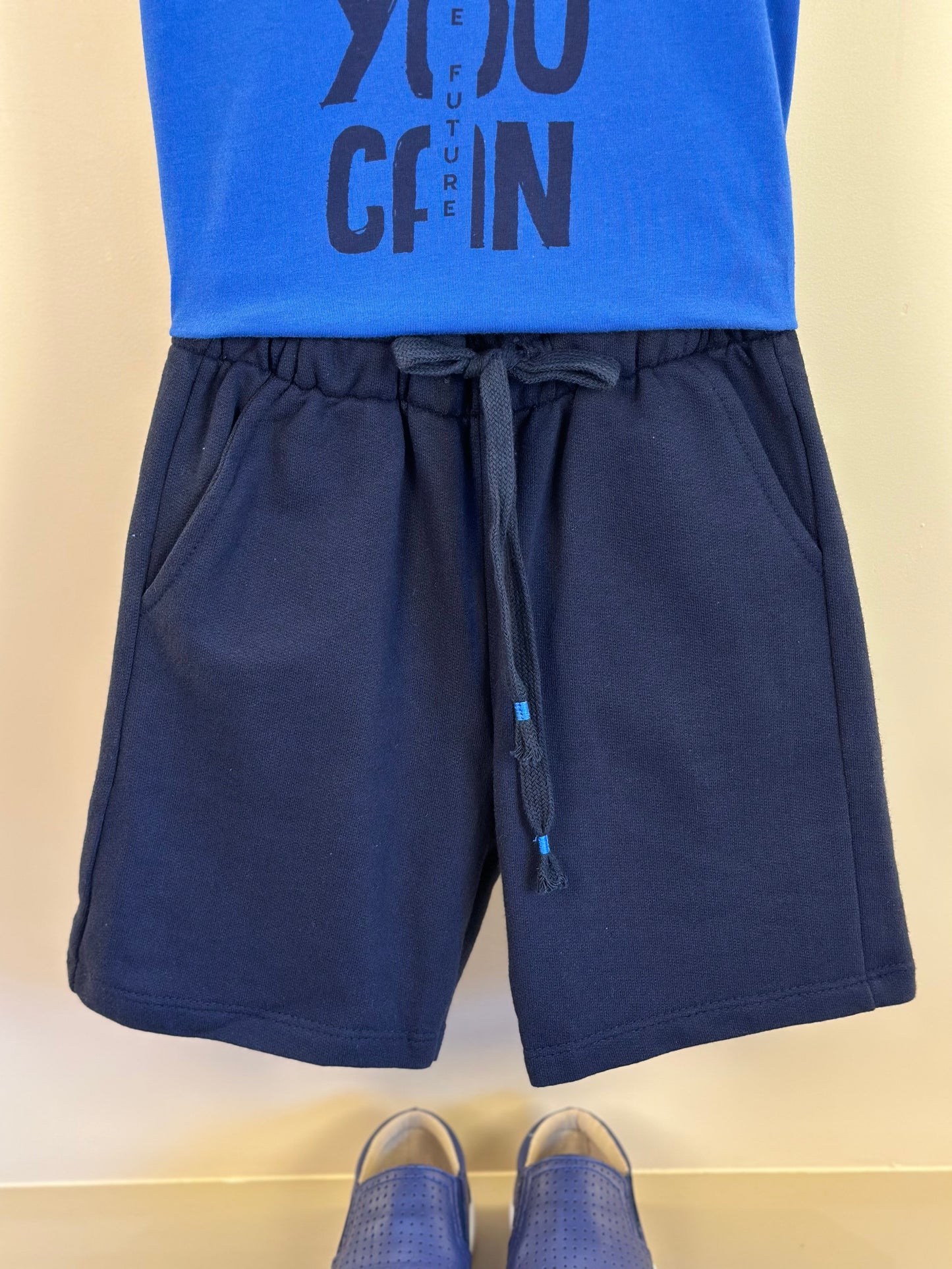Conjunto Infantil  Camiseta Azul Royal e Bermuda Marinho - Little Johnny