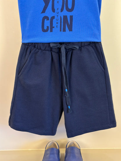 Conjunto Infantil  Camiseta Azul Royal e Bermuda Marinho - Little Johnny