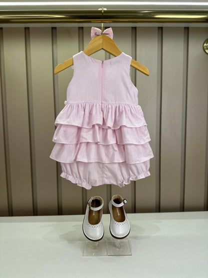 Pimpão Bebê Luxo Renda Gola Busto Bordado Babados Rosa - Roana