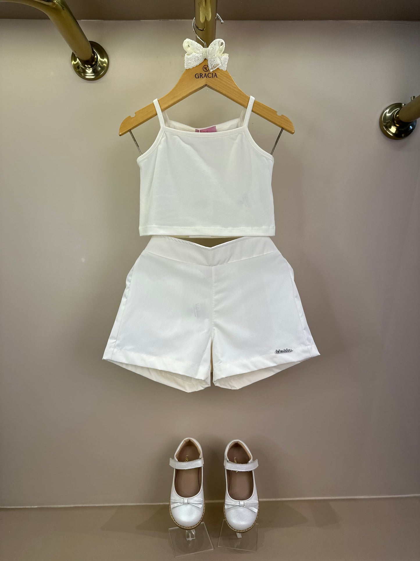 Conjunto Infantil Camisa Laise 3D com Barrado e Shorts Alfaiataria - Luluzinha