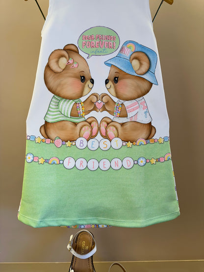Vestido Infantil Ursinhas Friends Off White - Infanti