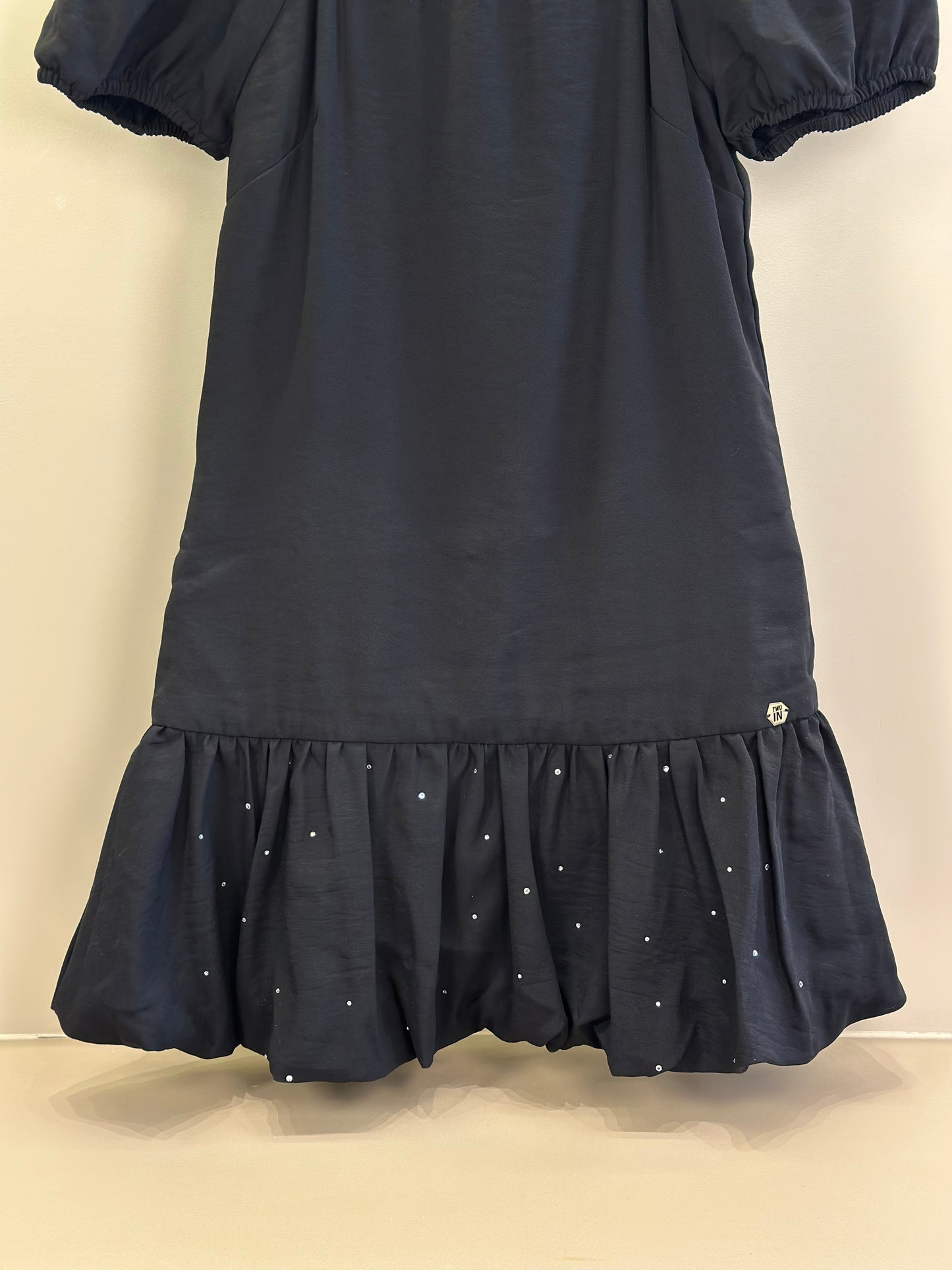 Vestido Teen Sarja Viscose Balonê Strass Preto - Two In