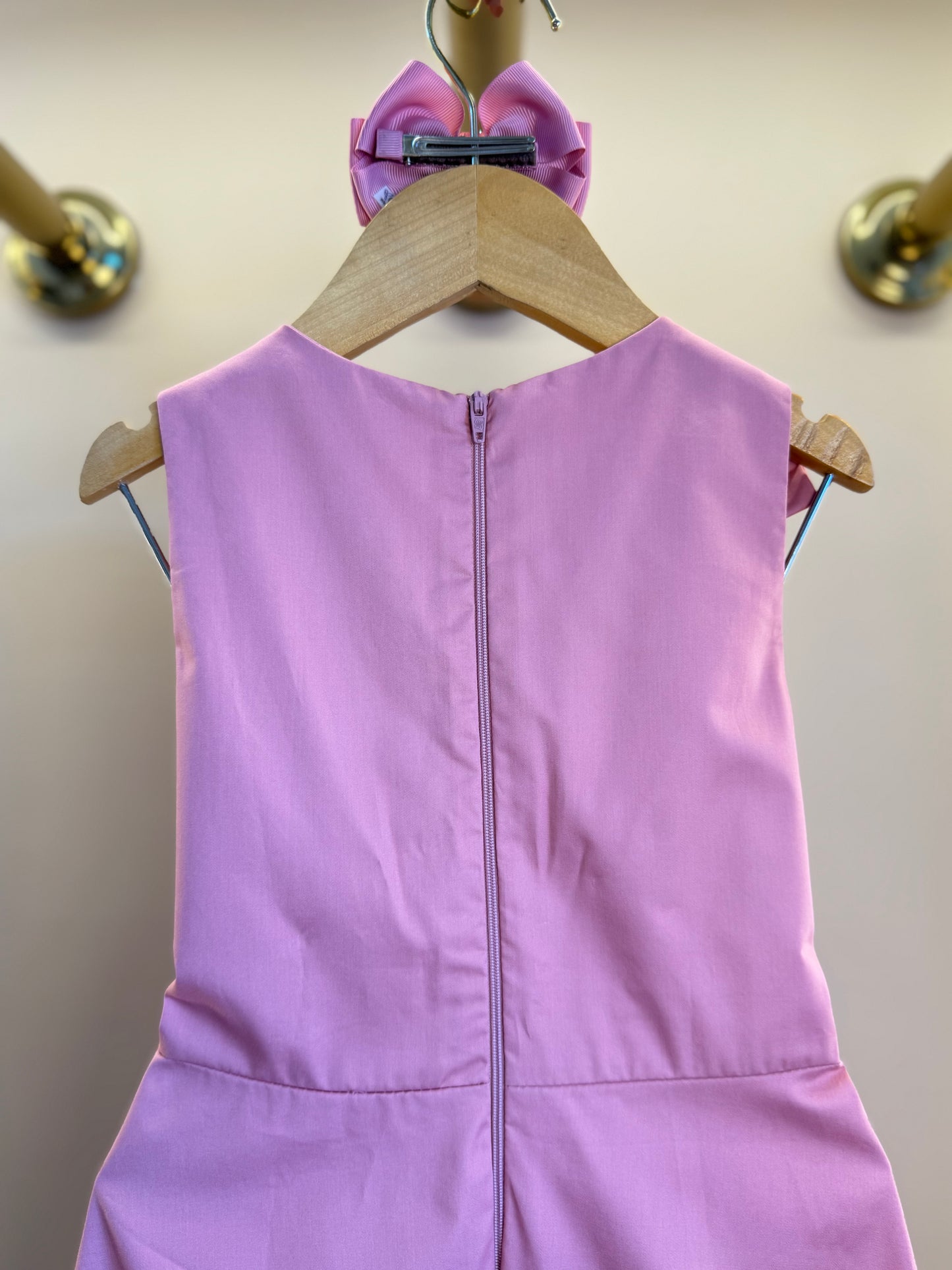 Vestido Infantil Algodão Laço Strass Ombro Rosé - Petit Cherie