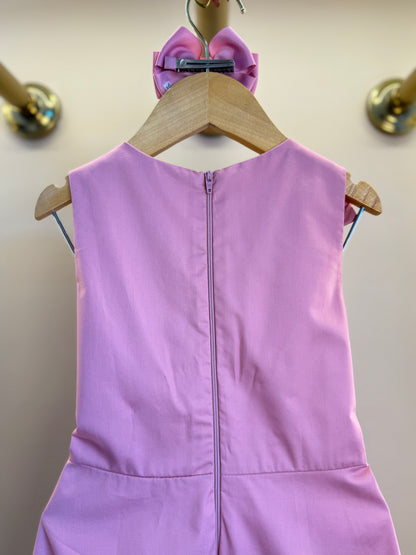 Vestido Infantil Algodão Laço Strass Ombro Rosé - Petit Cherie