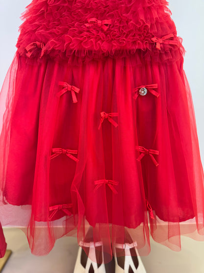 Conjunto Infantil Blusa Tule Frufru e Saia Midi Lacinhos Bordados - Pituchinhus