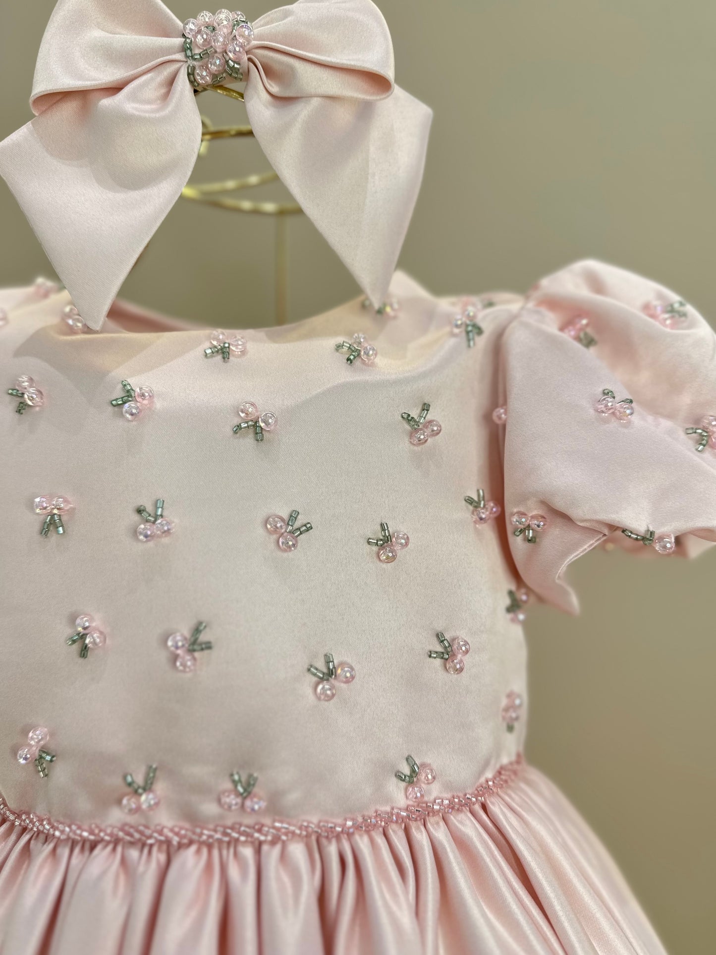 Vestido Infantil Festa Bordado Pêssego - Mio Bebê