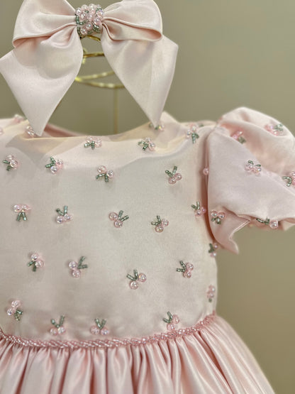 Vestido Infantil Festa Bordado Pêssego - Mio Bebê