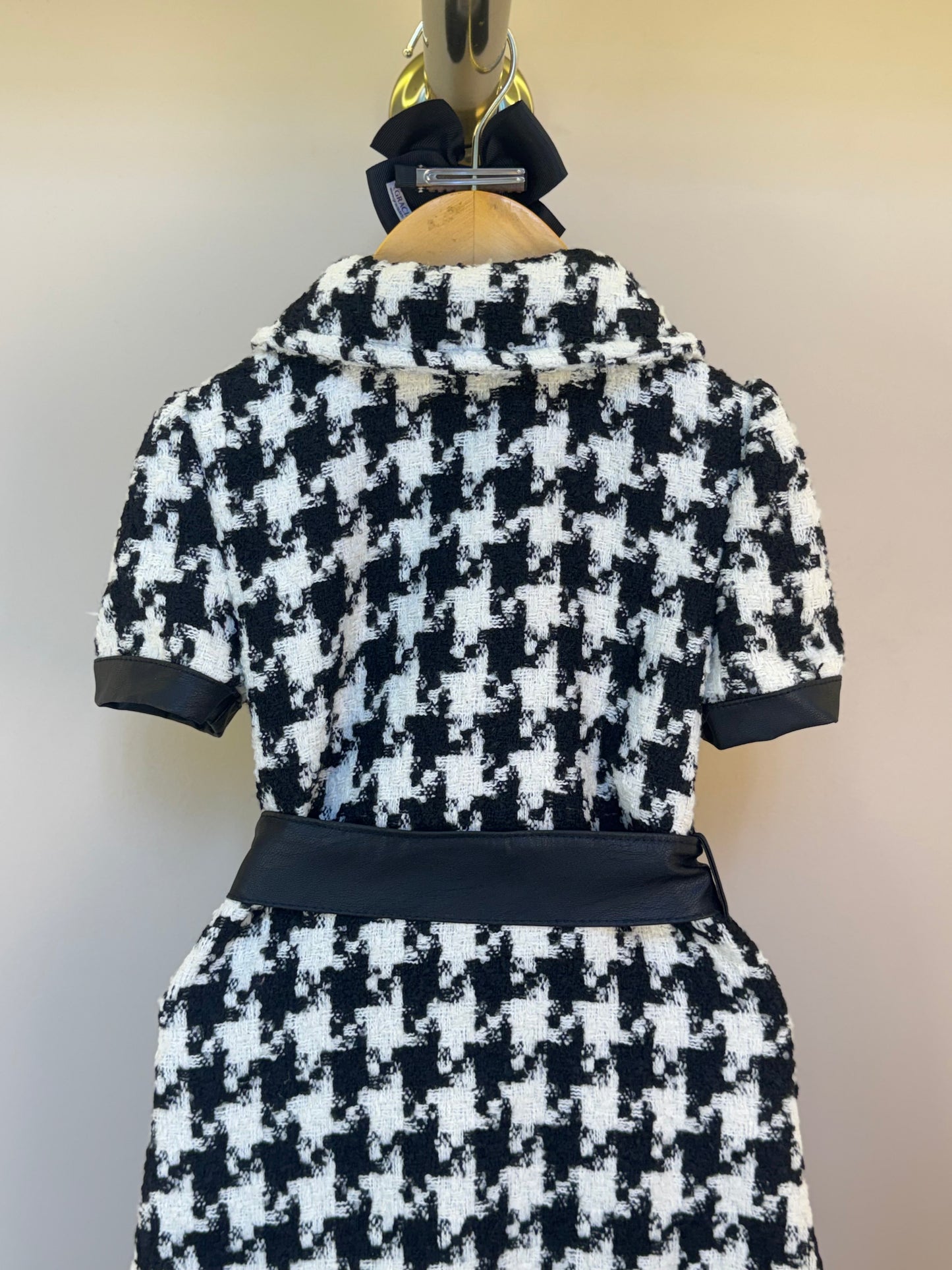 Vestido Infantil Clássico Tweed Detalhes Couro Tech com Faixa - Luluzinha