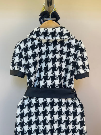 Vestido Infantil Clássico Tweed Detalhes Couro Tech com Faixa - Luluzinha