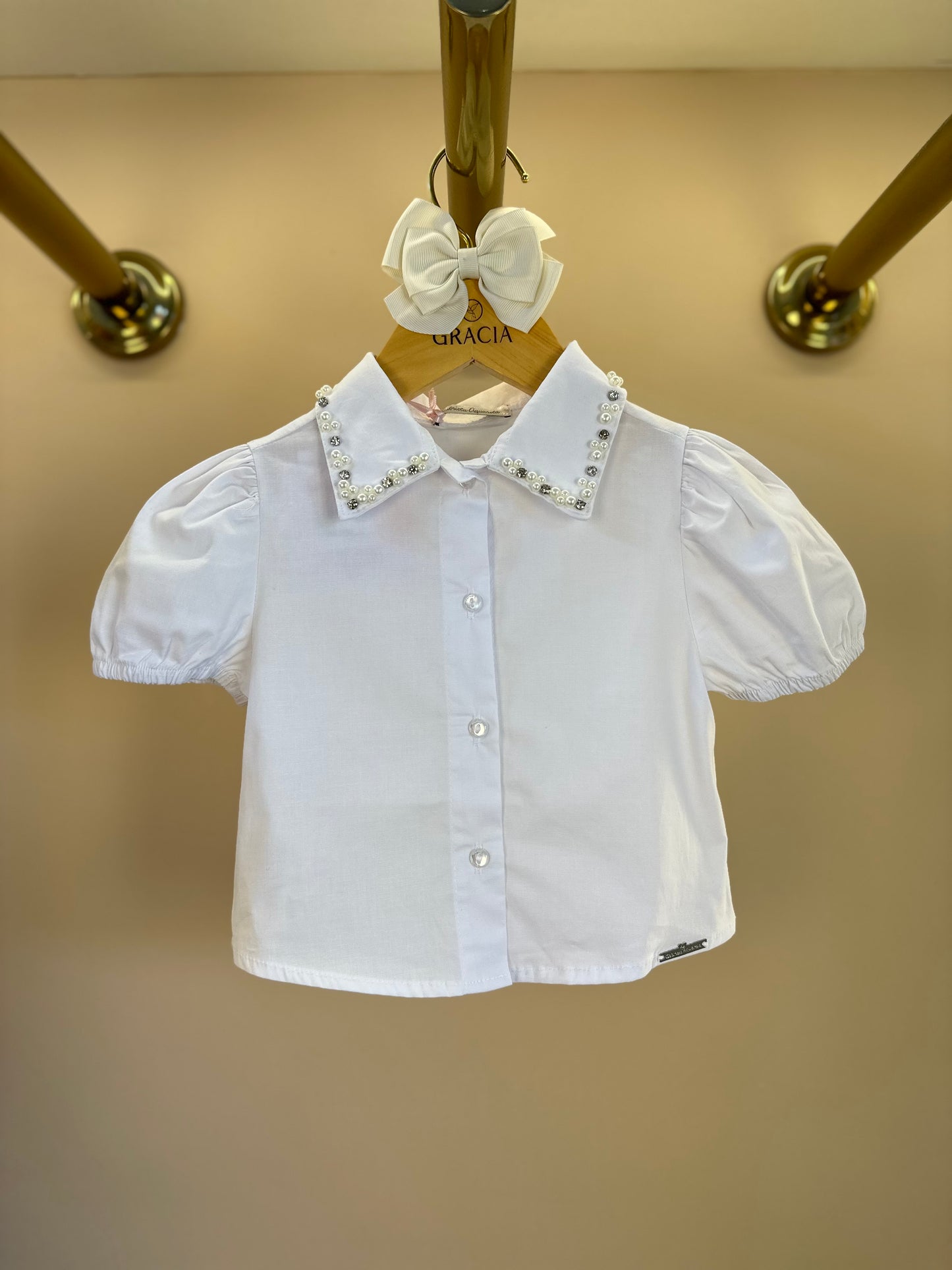Camisa Infantil Algodão Gola Cristais Branca - Gabriela Aquarela