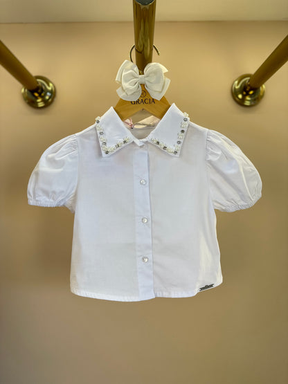Camisa Infantil Algodão Gola Cristais Branca - Gabriela Aquarela