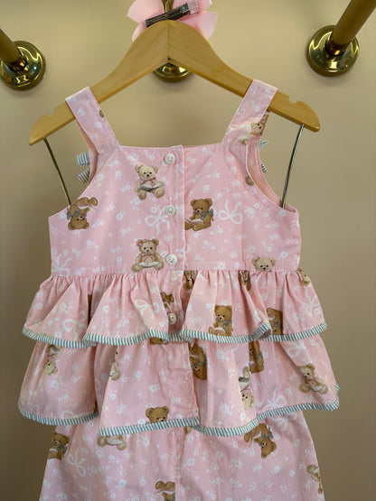 Conjunto Infantil Blusa Algodão Estampa Ursinhos Com Babados Lacinhos e Calça Pantacourt  - Pituchinhus