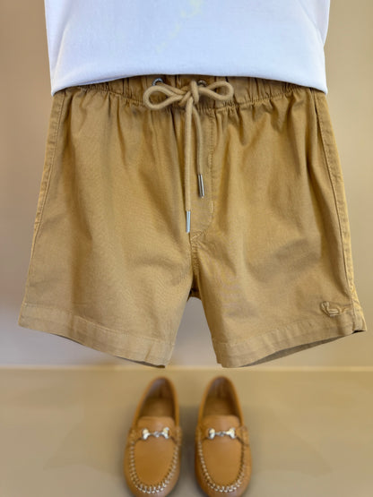 Conjunto Infantil Camiseta Branca e Shorts Bege - Dudes