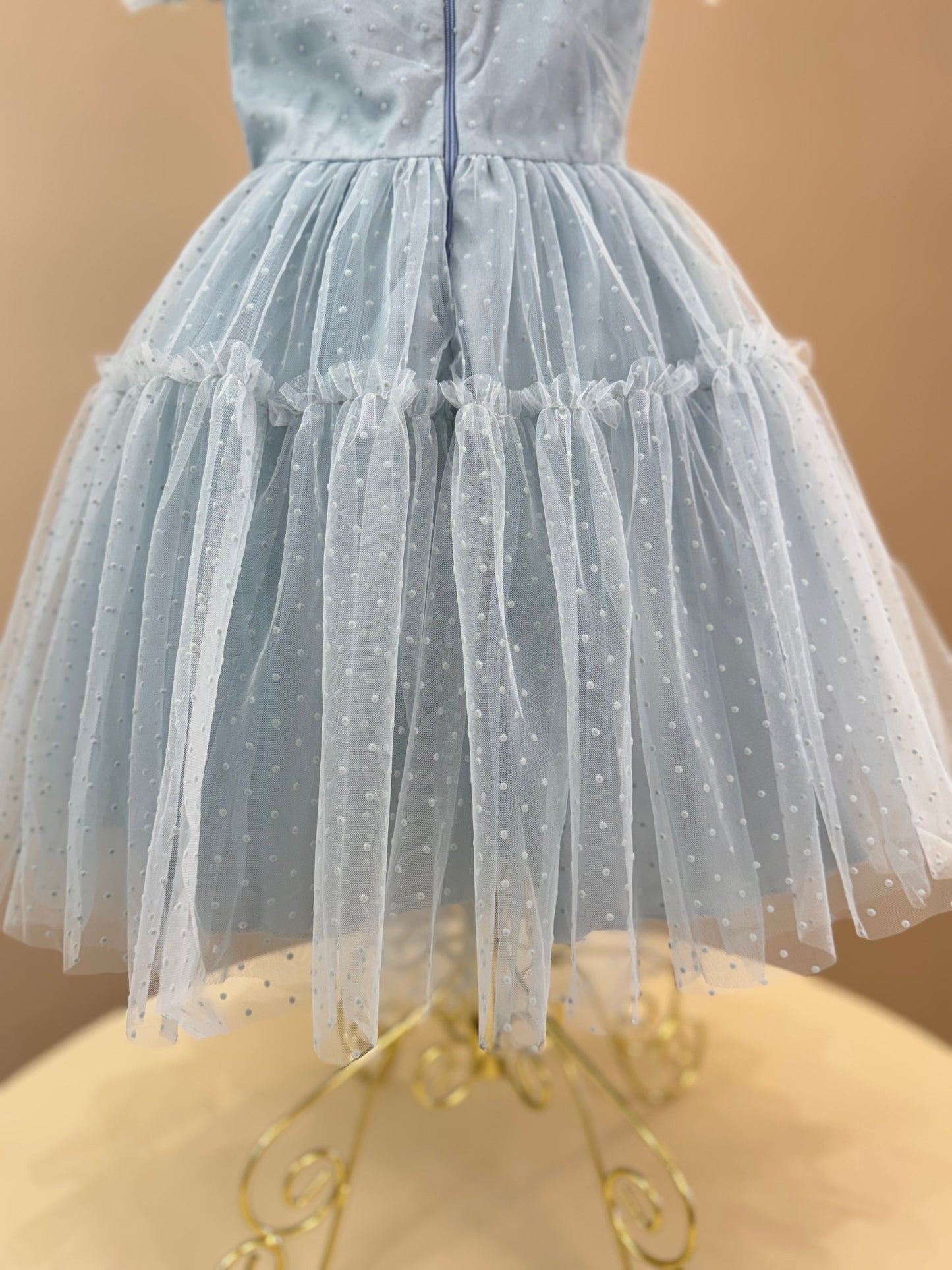 Vestido Infantil Festa Tule Flocado Azul Céu - Petit Cherie