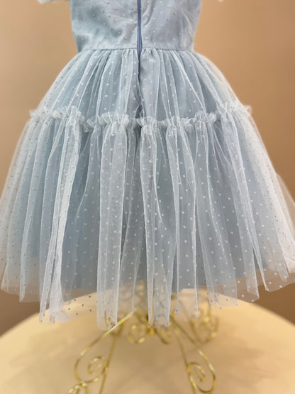 Vestido Infantil Festa Tule Flocado Azul Céu - Petit Cherie
