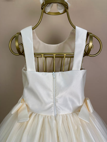 Vestido Infantil Laços Laterais Bordado e Pérolas Creme - Petit Cherie