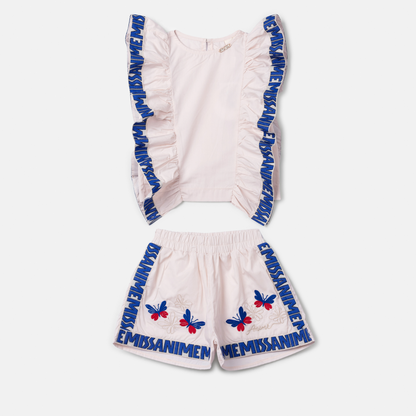 Conjunto Infantil Blusa e Shorts Bordados Borboletas - Animê