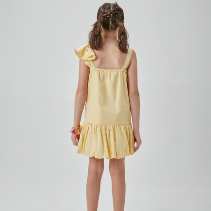 Vestido Infantil Jumper Balonê com Laço Amarelo - Um Mais Um PRÉ-VENDA