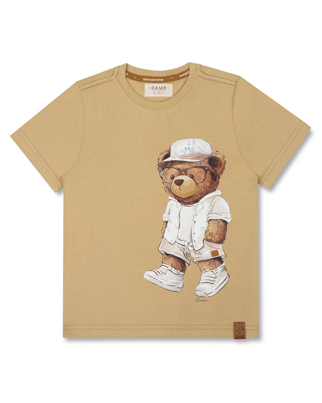 Conjunto Infantil Camiseta Algodão Teddy Summer Bege e Bermuda Linho Elastano Bege - Dame