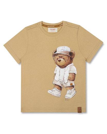 Conjunto Infantil Camiseta Algodão Teddy Summer Bege e Bermuda Linho Elastano Bege - Dame