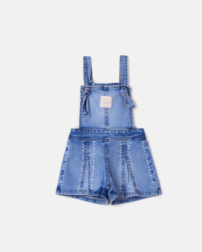 Jardineira Infantil Jeans com Strass - Animê