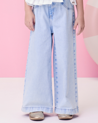 Conjunto Infantil Blusa Bordado Inglês e Calça Jeans Cós Clochard - Momi