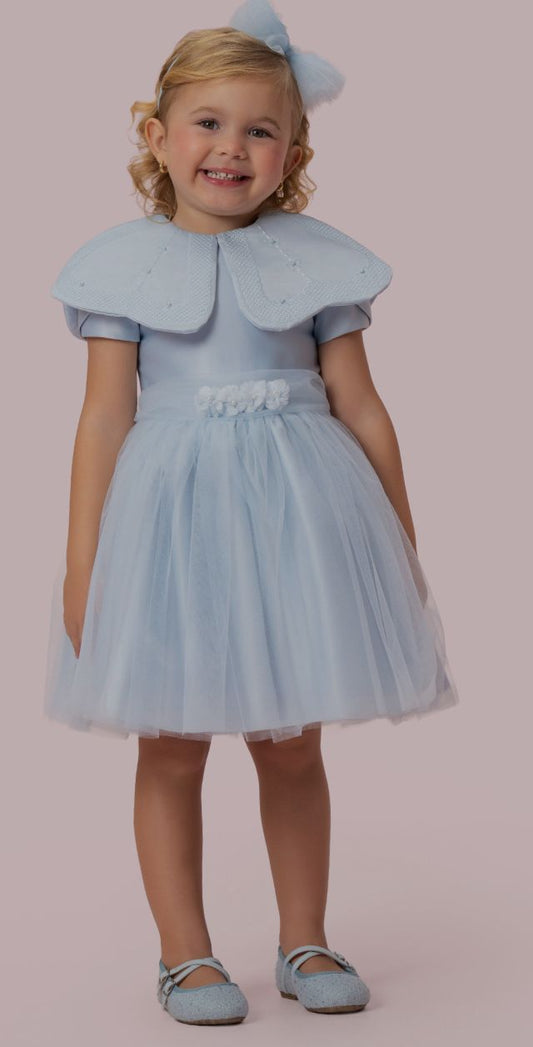 Vestido Infantil Festa Pelerine Bordada Azul - Petit Cherie