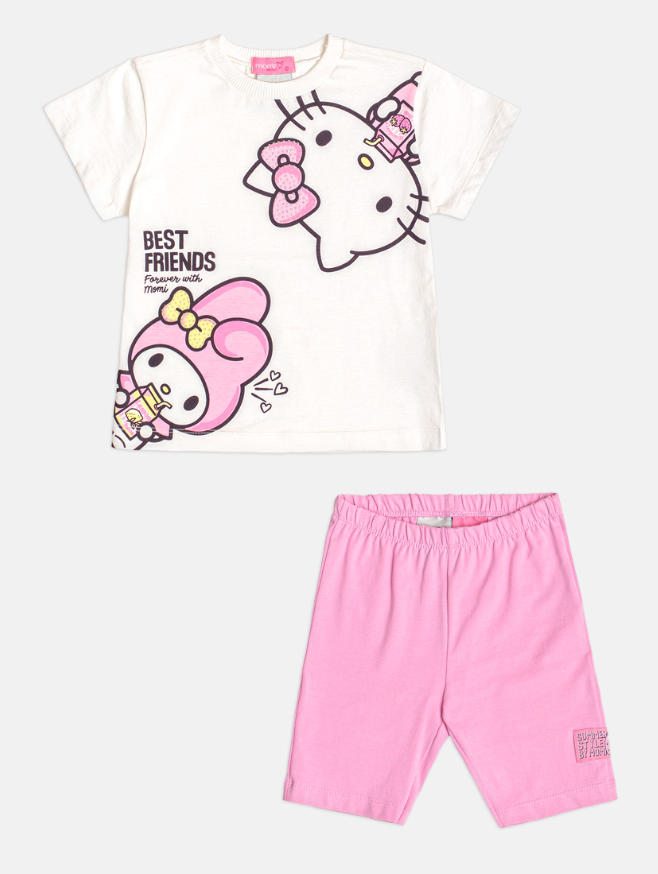 Conjunto Infantil Blusa Hello Kitty e My Melody e Shorts Legging Ciclista Rosa - Momi