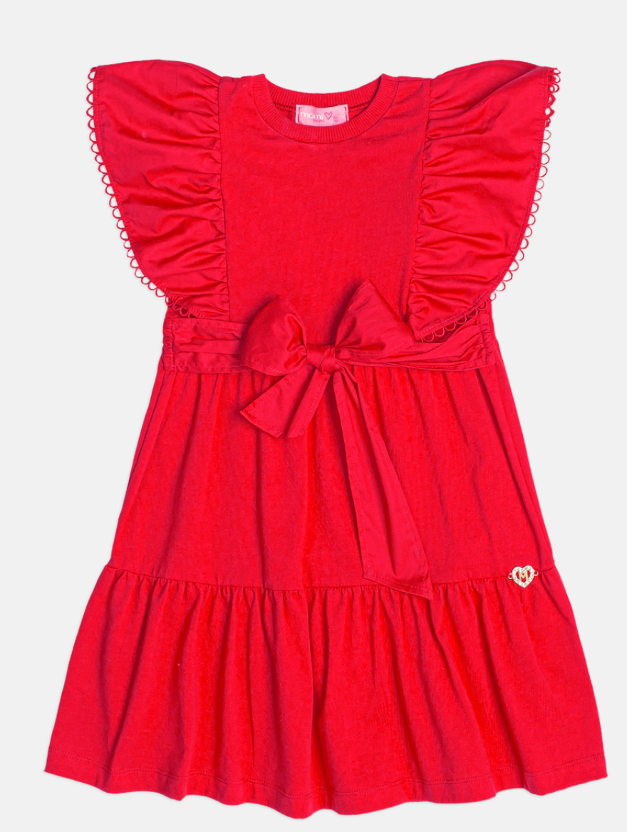 Vestido Infantil Vermelho com Renda Laço - Momi