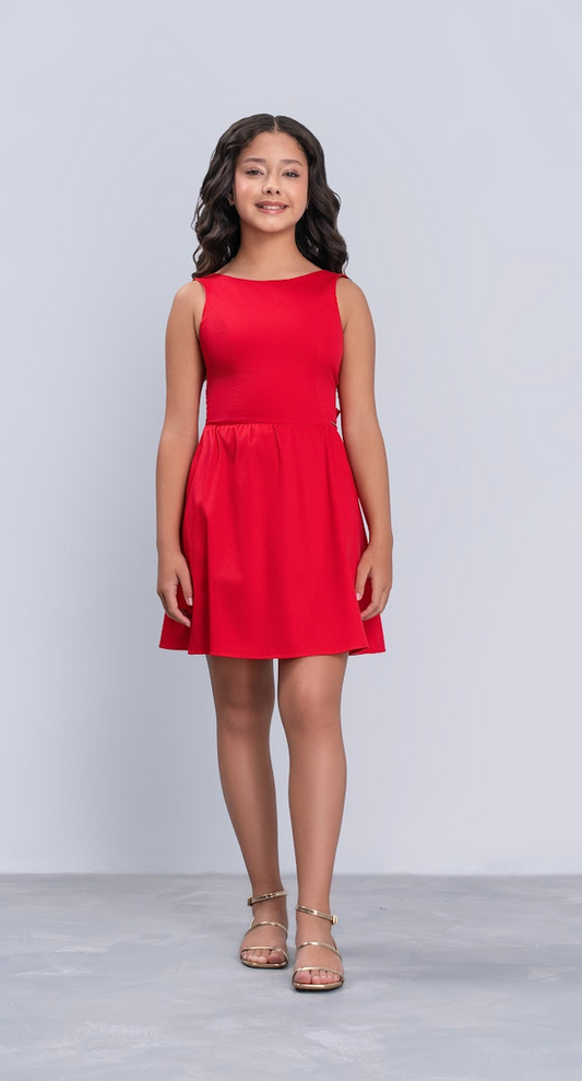 Vestido Infantil Vermelho em Malha com Modelagem Evasê - Vanilla Cream
