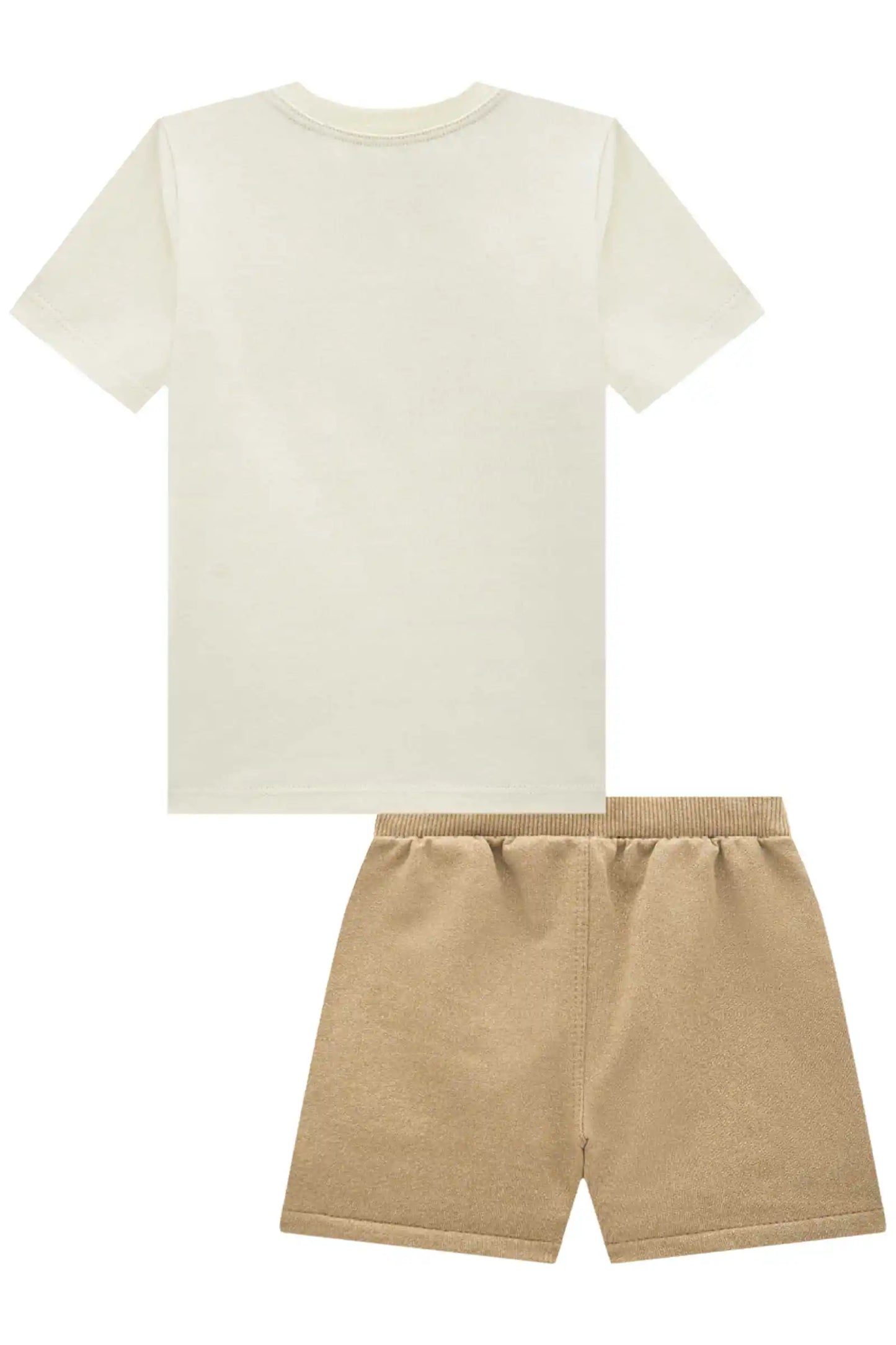 Conjunto Infantil Camiseta Algodão Listrada e Bermuda Moletom Bege - Little Johnny