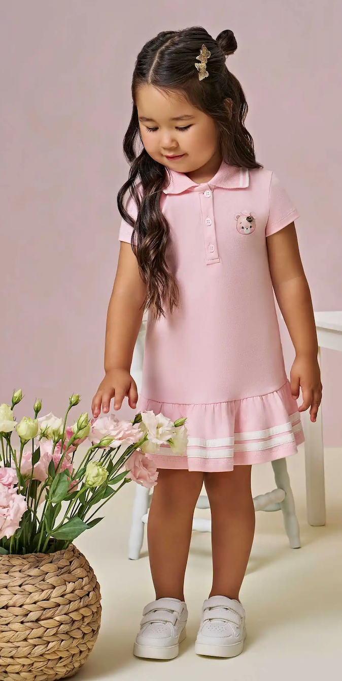 Vestido Infantil Polo Rosa Listrado Na Barra - Infanti